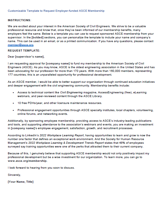 Letter template - Employer request to sponsor ASCE membership